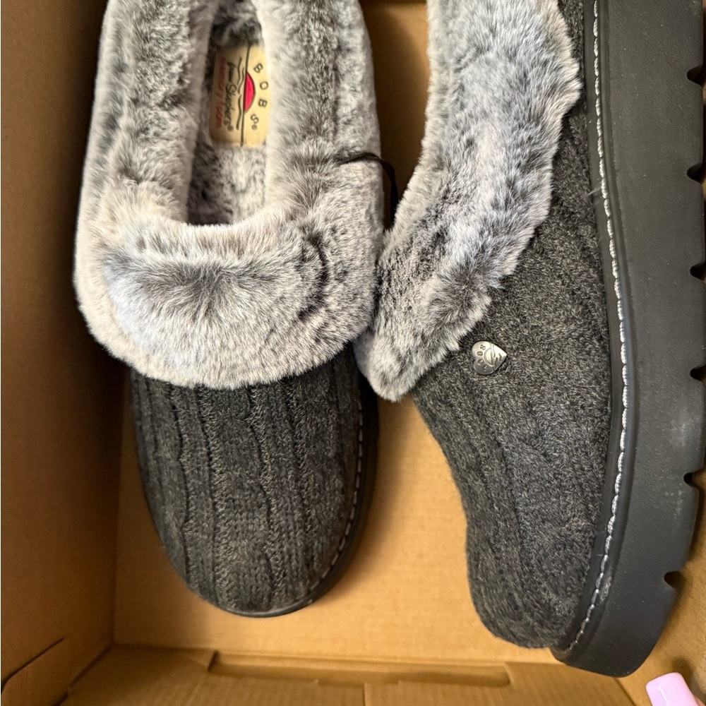 Skechers Gray Plush Lined Slippers